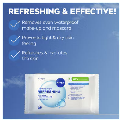 Nivea Refreshing 3-in-1 Cleansing Face Wipes 25 wipes, imported from the UK