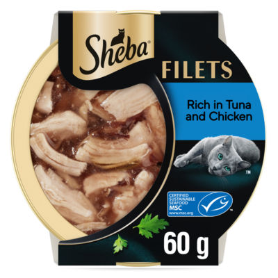 Sheba wet cat food with chicken and tuna in gravy 60g tray (British brand)