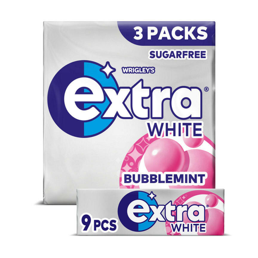 Wrigley's Extra White Bubblemint Sugar Free Chewing Gum 3 x 9 Pieces GOODS ASDA