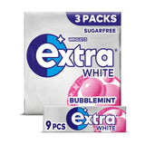 Wrigley's Extra White Bubblemint sugarfree chewing gum multipack 3x9 pieces (British brand)