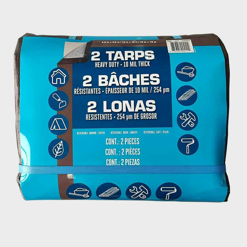 Heavy duty reversible brown and silver tarpaulin 12ft x 16ft, 2 pack, UK version