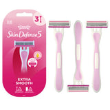 Women's Disposable Razors with 5 Blades and Skin Defense Features, Pack of 3