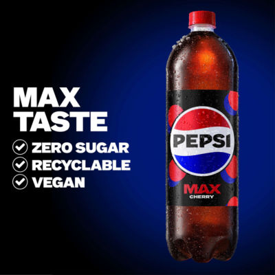 Pepsi Max cherry no sugar cola 2L bottle, imported from the UK