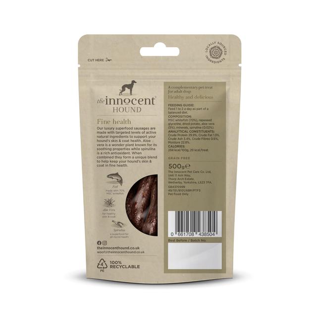 The Innocent Hound Dog Treats Skin and Coat Support Superfood Sausages 500g GOODS M&S