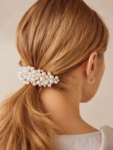 White Pearl Effect Metal Barette Hair Clip