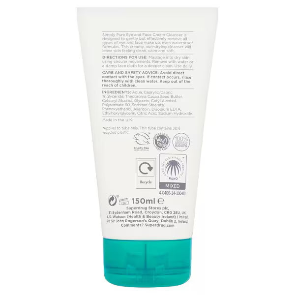 DNR Simply Pure Eye and Face Cream Cleanser 150ml - British product