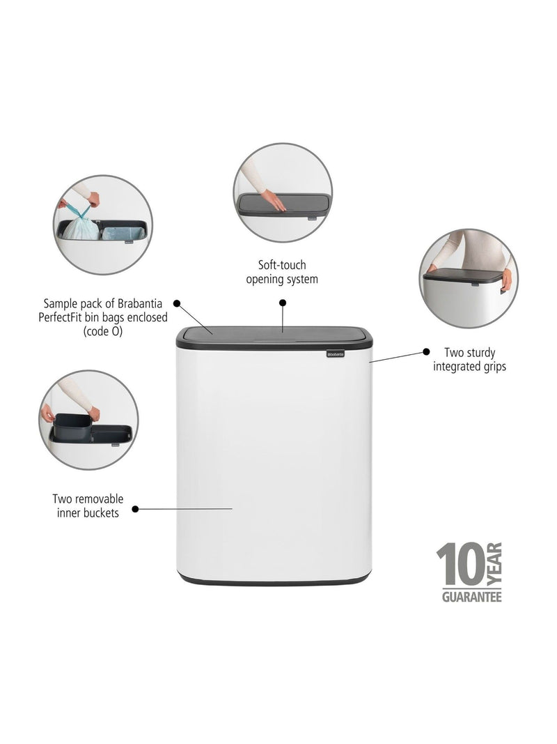 Brabantia White Bo Touch Double 30L bin British product