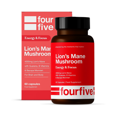 Fourfive Energy & Focus Lion's Mane 4000mg Vegan Mushroom Supplement 60 Capsules