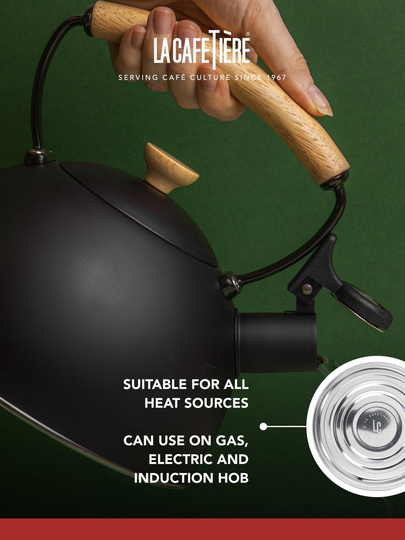 La Cafetiere black whistling kettle 1.6L, UK version