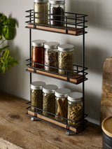 Black Bronx Wire Spice Rack with Wooden Shelf 3-Tier
