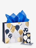 Navy balloons gift bag set with card and tissue paper, imported from the UK