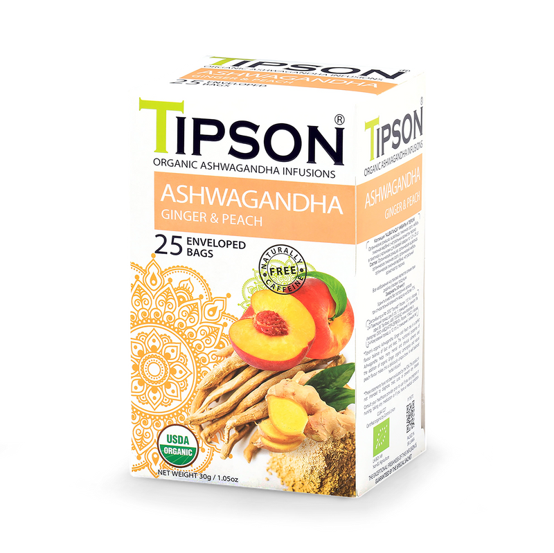 Tipson Organic Ashwagandha Ginger & Peach (25 Enveloped Tea Bags) - 999151