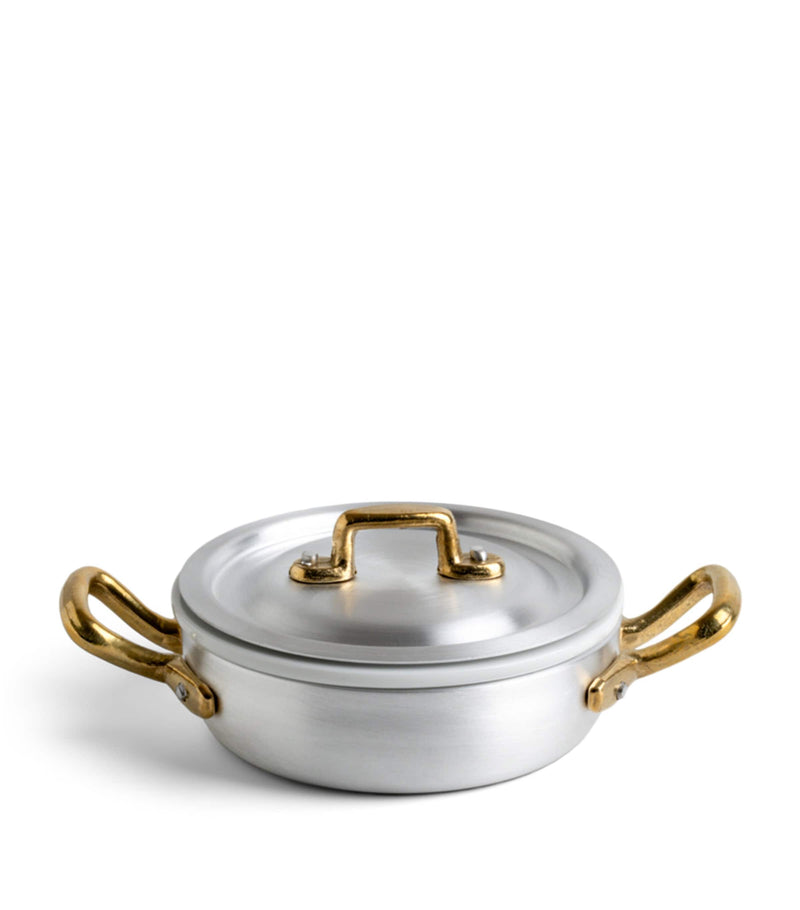 Marcato mini pan set with brushed aluminium pot and gold-tone handle, 12cm, imported from the UK
