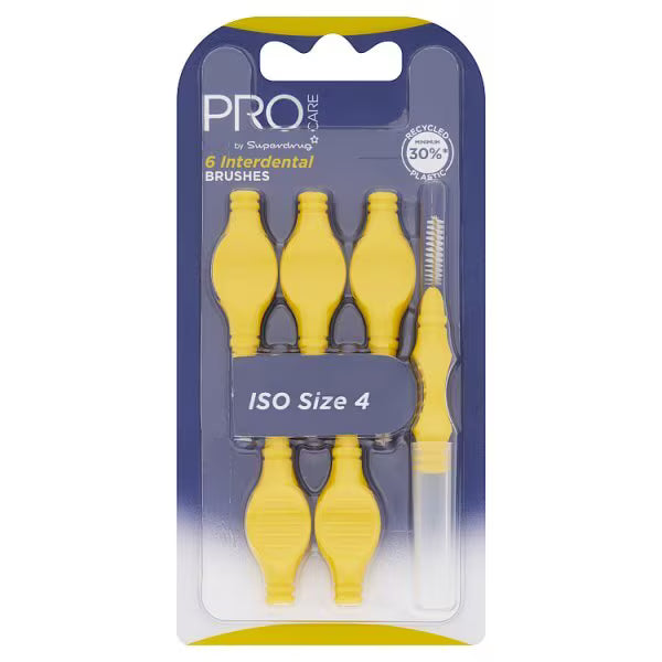 Superdrug Pro Care Interdental Brushes Yellow 0.7mm 6 Pack (British brand)