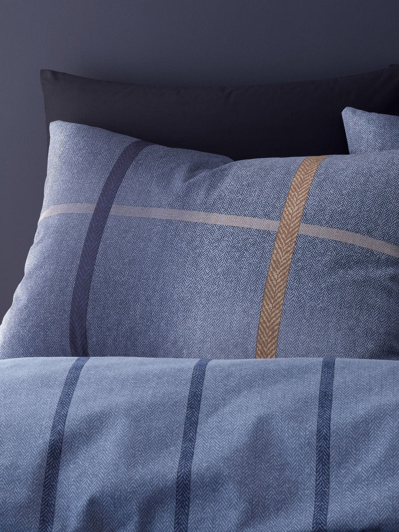 Catherine Lansfield Blue Supersoft 100% Brushed Cotton Melrose Tweed Check Duvet Cover Set