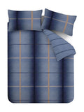 Catherine Lansfield Blue Supersoft 100% Brushed Cotton Melrose Tweed Check Duvet Cover Set
