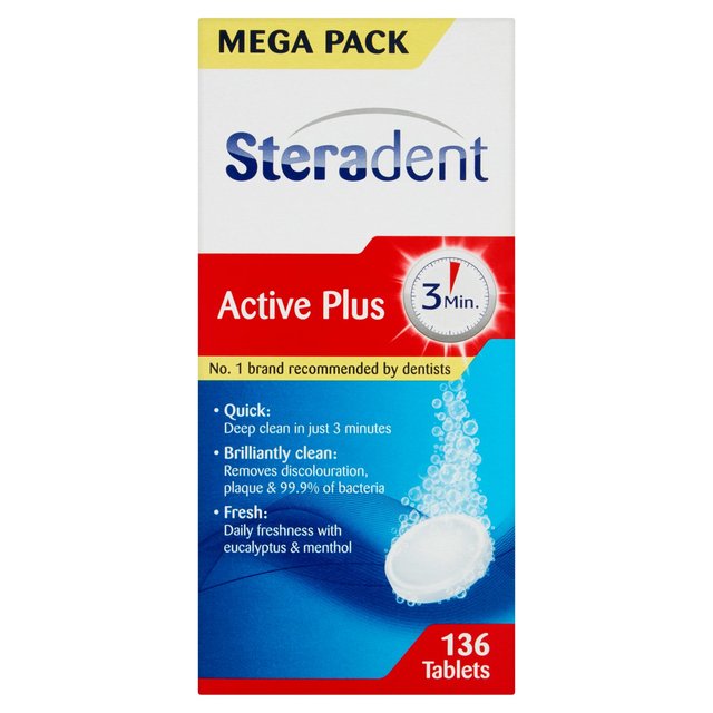 Steradent Active Plus Denture Cleaner Menthol Tablets 136 per pack GOODS M&S