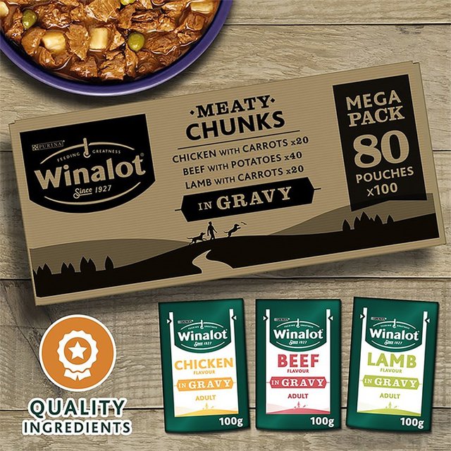 Winalot Meaty Chunks Mixed in Gravy Wet Dog Food 80 x 100g GOODS M&S