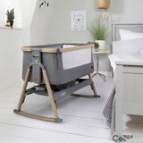 Tutti Bambini CoZee Air bedside rocking crib in oak and charcoal (British brand)