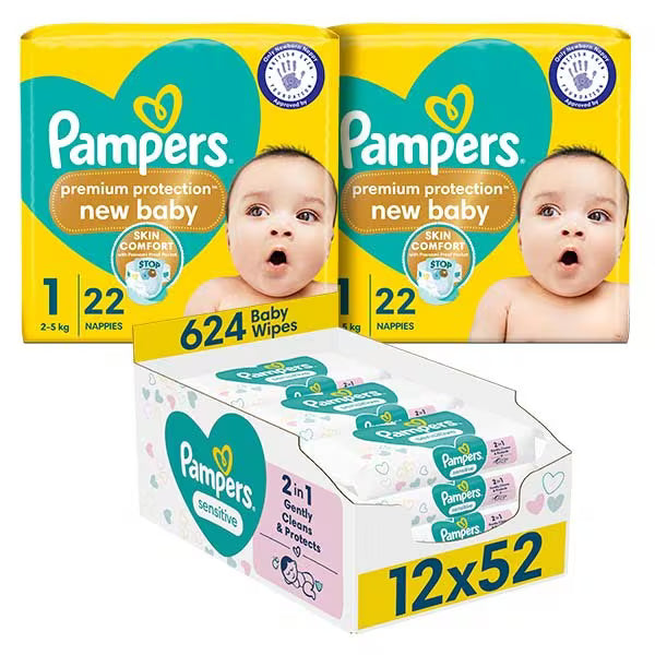 Pampers Newborn Nappy Wipe Bundle Size 1, imported from the UK