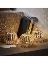 Lights4fun Brass Mottled Light Up Glass Pumpkin Trio Decorative LED Lantern Set