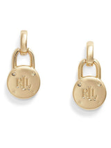 Ralph Lauren Gold Tone Logo Padlock Earrings