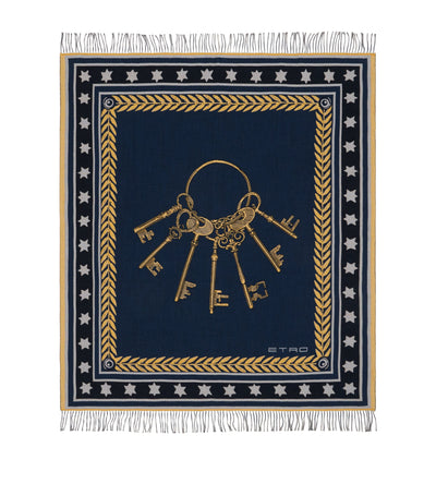 Etro Wool Fringed Herald Keys Throw (180cm x 140cm)