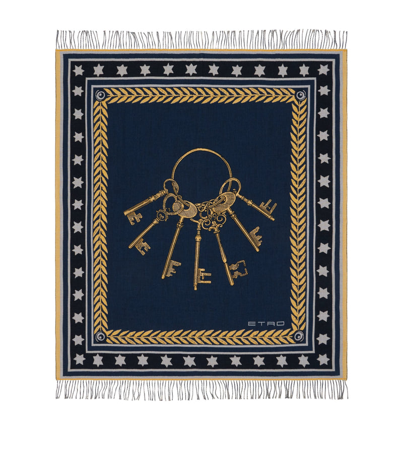 Etro Wool Fringed Herald Keys Throw (180cm x 140cm)