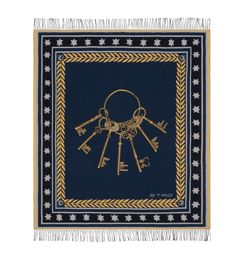 Etro Wool Fringed Herald Keys Throw (180cm x 140cm)