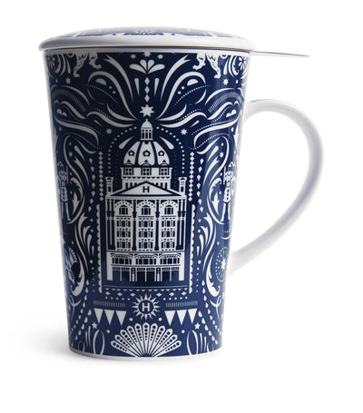 Harrods Knights of Brompton Bone China Mug and Tea Strainer Set