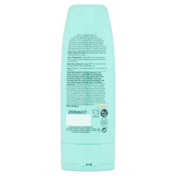Solait Tan Boost Lotion 200ml, imported from the UK
