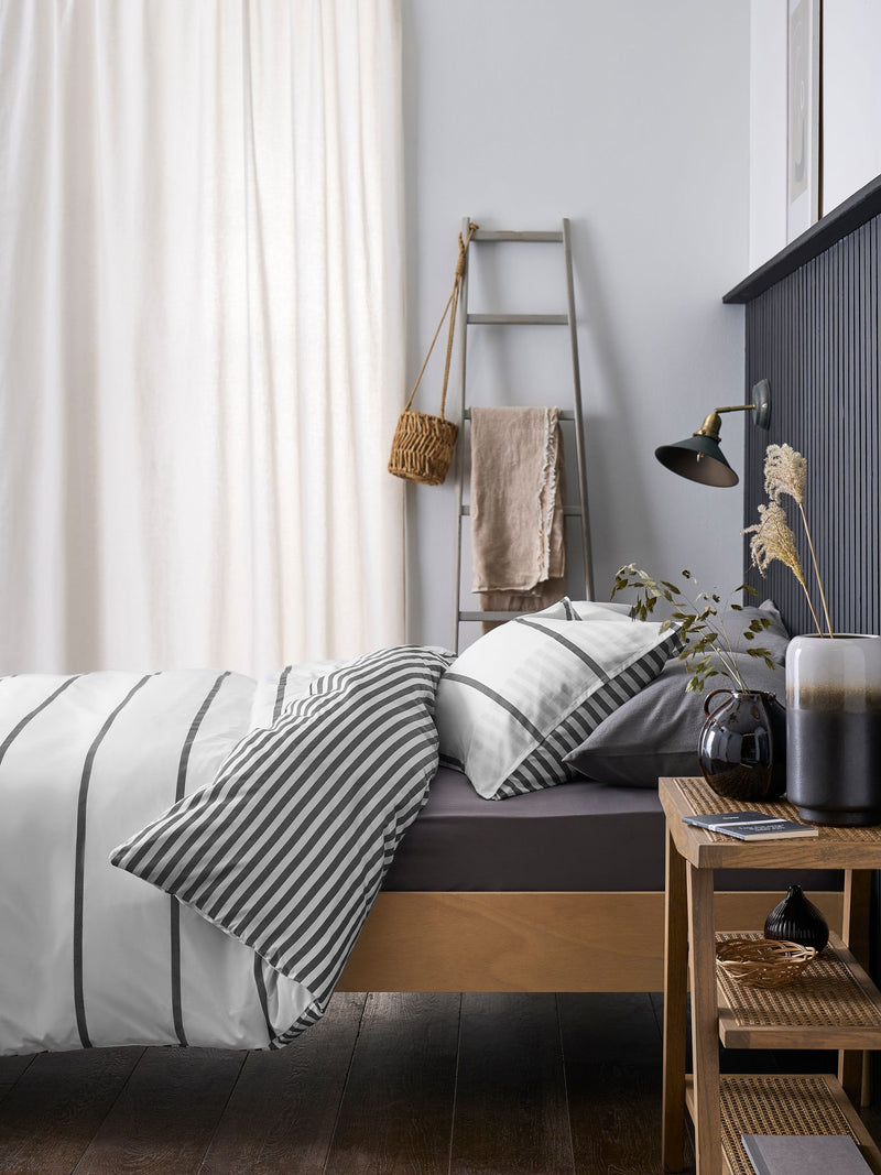 Grey stripe reversible duvet cover and pillowcase set, UK version