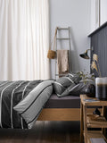 Grey stripe reversible duvet cover and pillowcase set, UK version