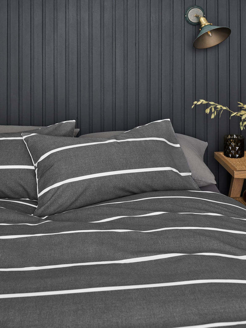 Grey stripe reversible duvet cover and pillowcase set, UK version