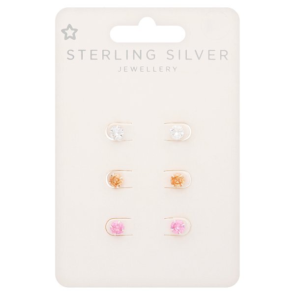 Superdrug Premium Sterling Silver Multi-coloured Stud Trio GOODS Superdrug
