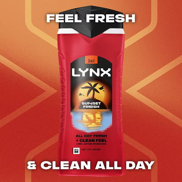 Lynx Sunset Fresh 3-in-1 Body Wash Bottle 500ml, UK version