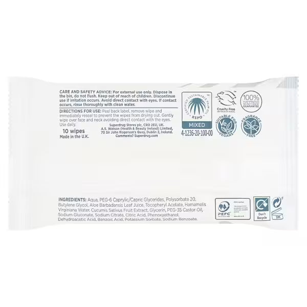 Superdrug Cosmetic Travel Micellar Wipes 10 (British brand)