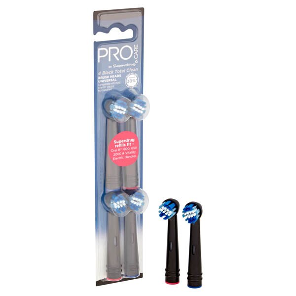 Superdrug ProCare Total Clean Black Toothbrush Heads x4 GOODS Superdrug