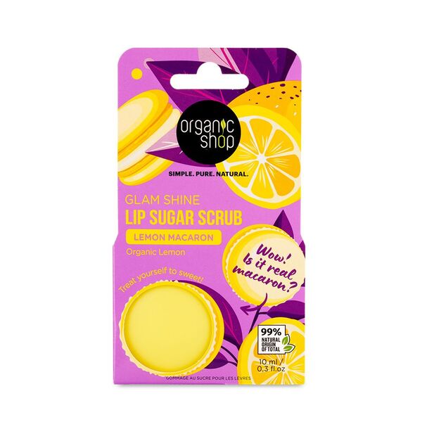 Organic Shop Lip Scrub Lemon Macaron 10ml, imported from the UK