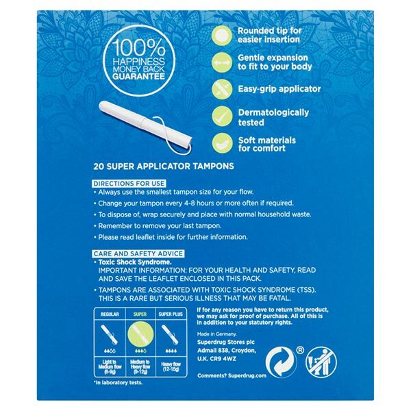 Superdrug Super Applicator Tampons x 20 GOODS Superdrug