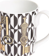 Monochrome Mug with Chiavi Keys and Losanghe Print, Made in Italy, 9cm x 7cm