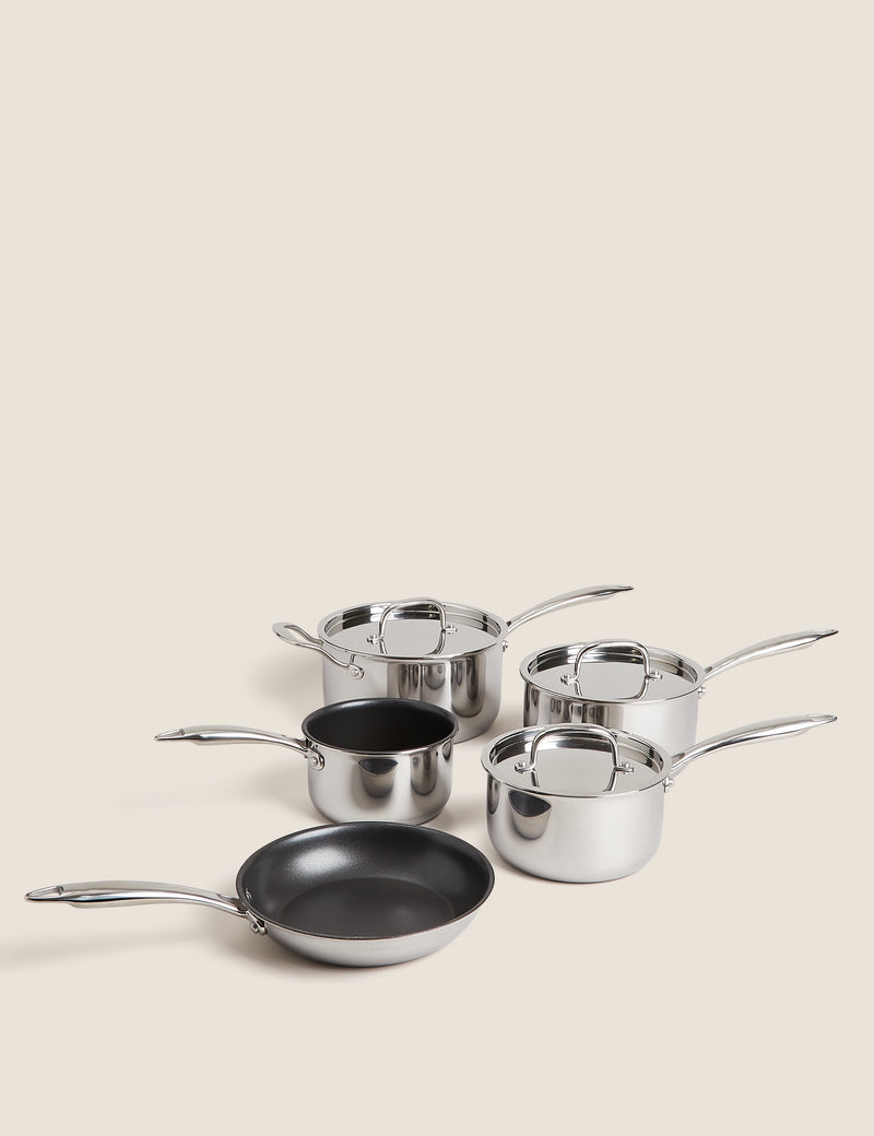 5 piece tri ply stainless steel cookware set, imported from the UK
