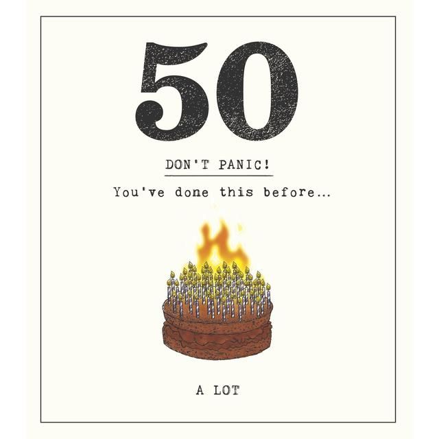 50 Don't Panic! Candles On Cake Birthday Card - McGrocer