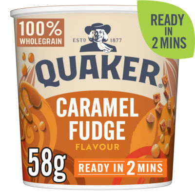 Quaker Caramel Fudge Porridge Pot 58g, imported from the UK