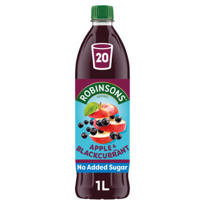Robinsons no added sugar apple blackcurrant squash 1L, imported from the UK