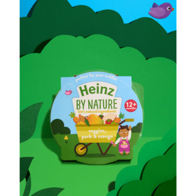 Heinz By Nature veggies, pork, and mango baby food 200g, UK version