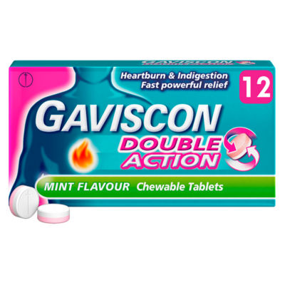 Gaviscon Double Action Mint Flavour 12 Chewable Tablets, UK version