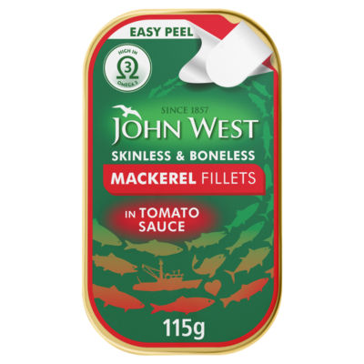 John West mackerel fillets in tomato sauce 115g, UK version