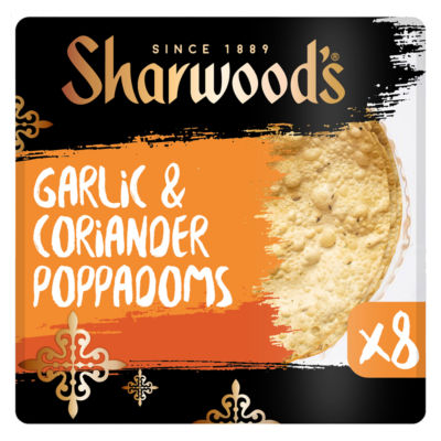 Sharwood's Garlic & Coriander Poppadoms 8 pack (British brand)