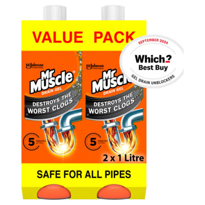 Mr Muscle drain unblocker gel 2x1L, imported from the UK
